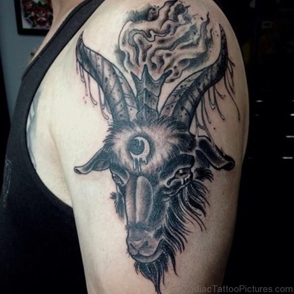 Black Aries Tattoo On Left Shoulder 