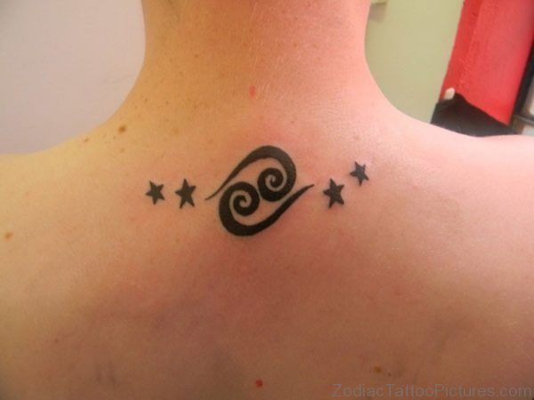 Black Cancer Zodiac Sign With Stars Tattoo