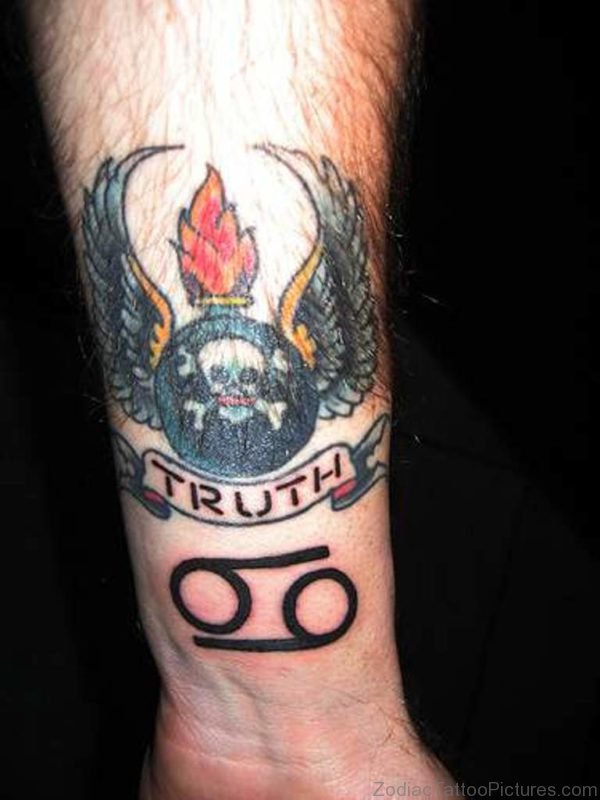 Black Cancer Zodiac Symbol Tattoo On Inner Wrist