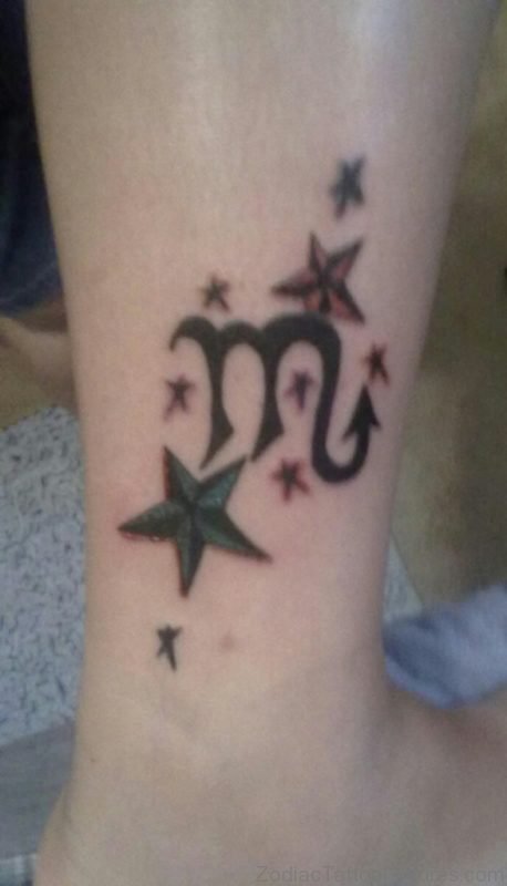 Black Ink Star Zodiac Libra Tattoo On Ankle