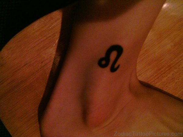 Black Ink Zodiac Leo Symbol Tattoo On Ankle