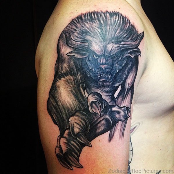 Black Taurus Shoulder Tattoo