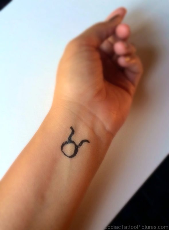 Black Taurus Zodiac Sign Tattoo On Left Wrist 