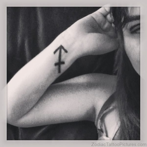 Black Zodiac Sagittarius Tattoo On Wrist 