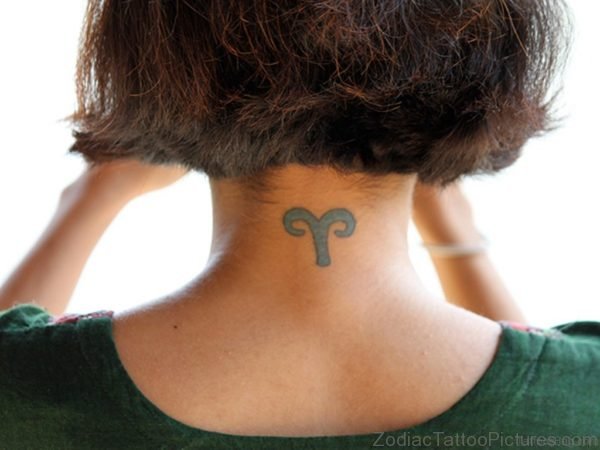 Blue Aries Neck Tattoo