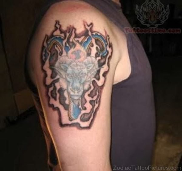Blue Aries Shoulder Tattoo 