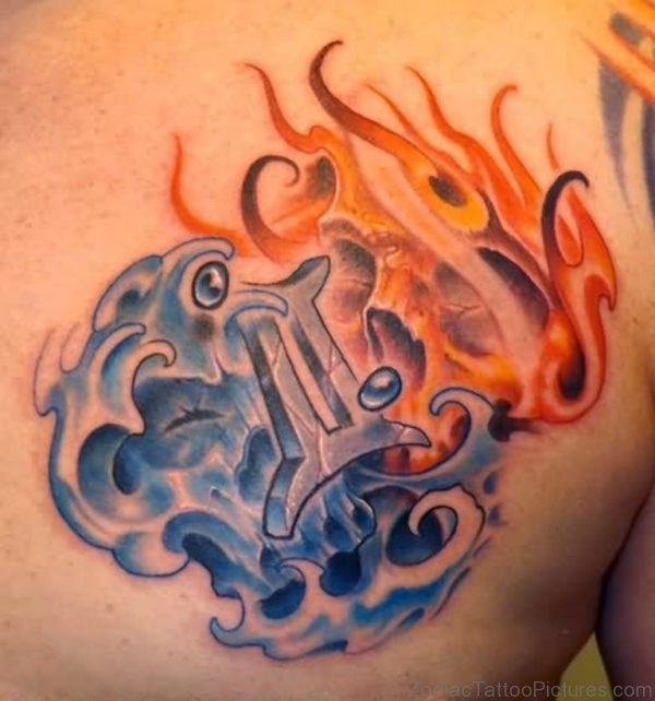 Blue Ink Gemini Zodiac Sign Tattoo