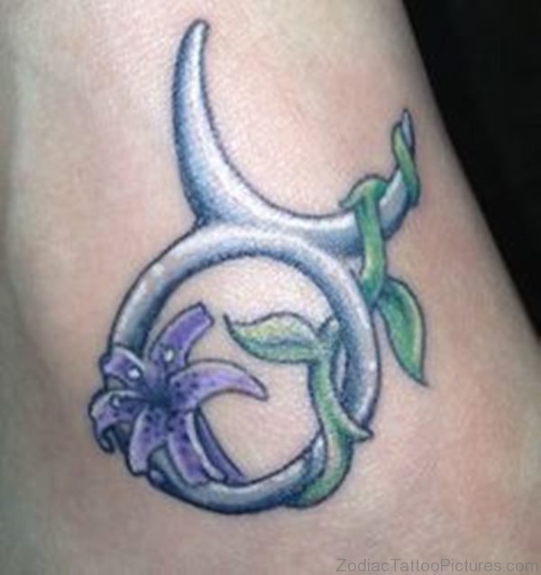 Blue Taurus Symbol Tattoo On Leg