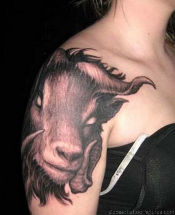 Brown Aries Shoulder Tattoo 