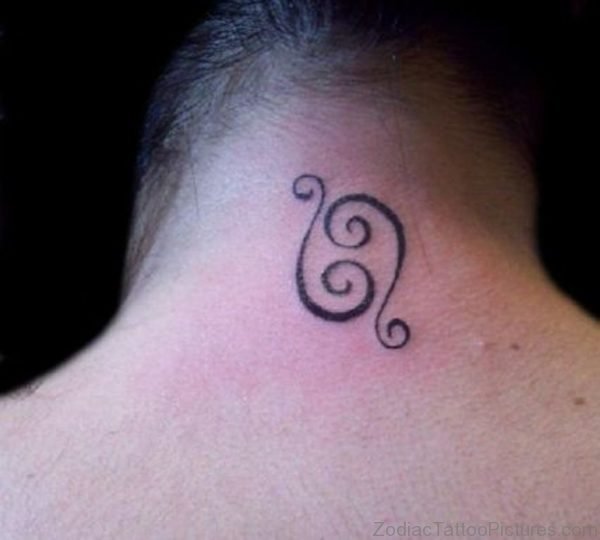 Cancer Zodiac Black Ink Tattoo On Back Neck