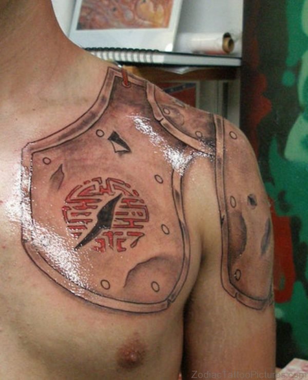 Classic Armor Tattoo On Chest