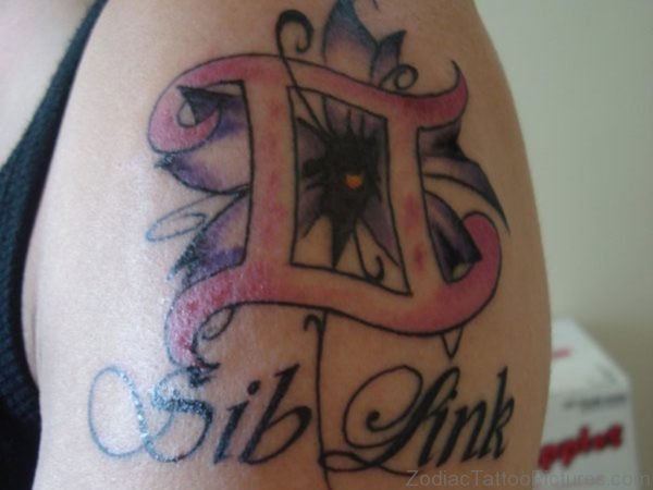 Color Ink Gemini Tattoo On Left Shoulder