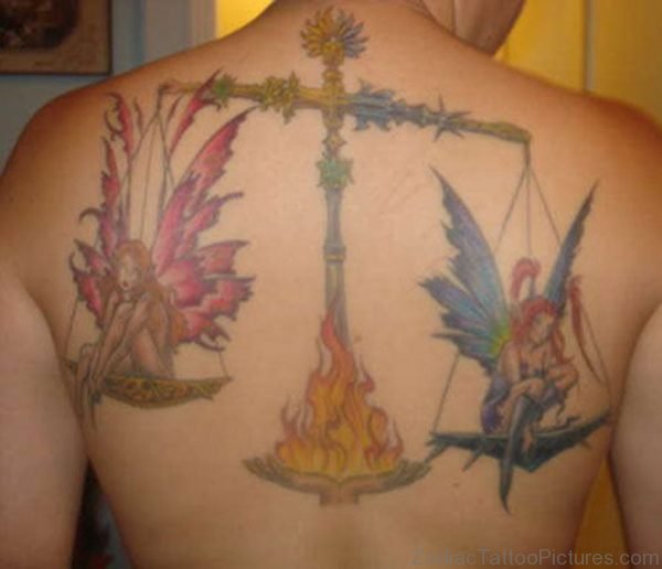 Colored Fairy And Libra Tattoo