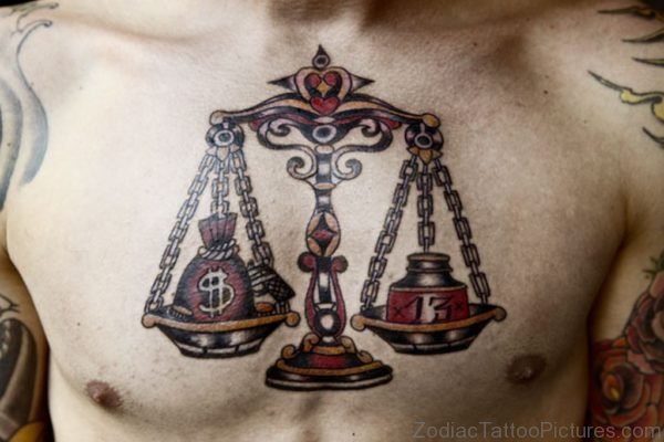 Colored Libra Tattoo On Chest