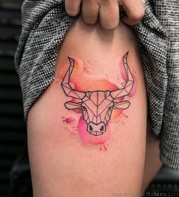 Colored Taurus Tattoo on Leg