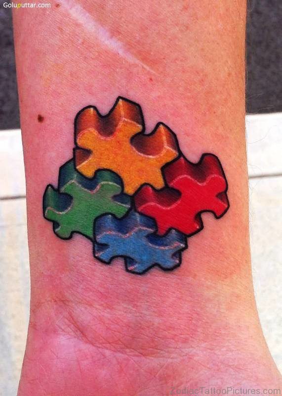 Colorful 3D Autism Tattoo On Wrist