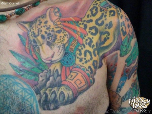 Colorful Jaguar With Aztec Tattoo