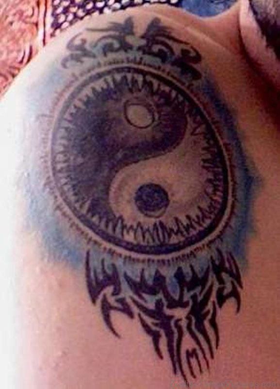 Colorful Yin Yang Shoulder Tattoo 