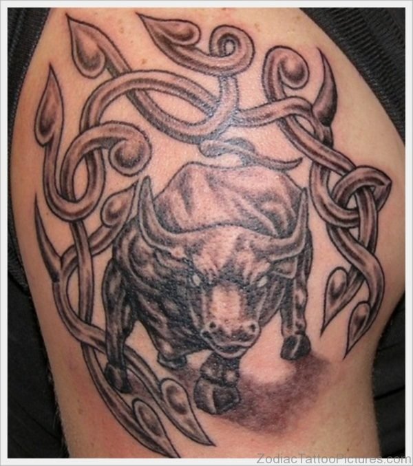 Cool Celtic Knot Bull Taurus Tattoo On Shoulder For Men