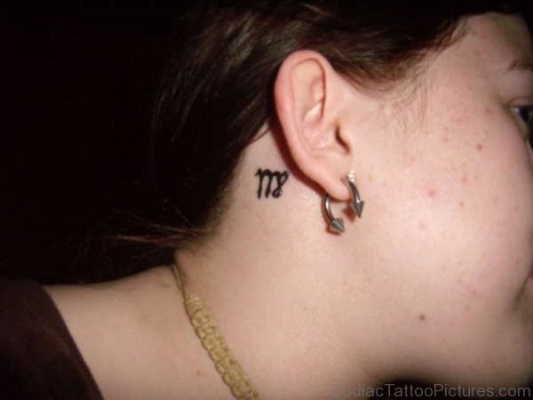 Cool Virgo Tattoo On Behind Ear