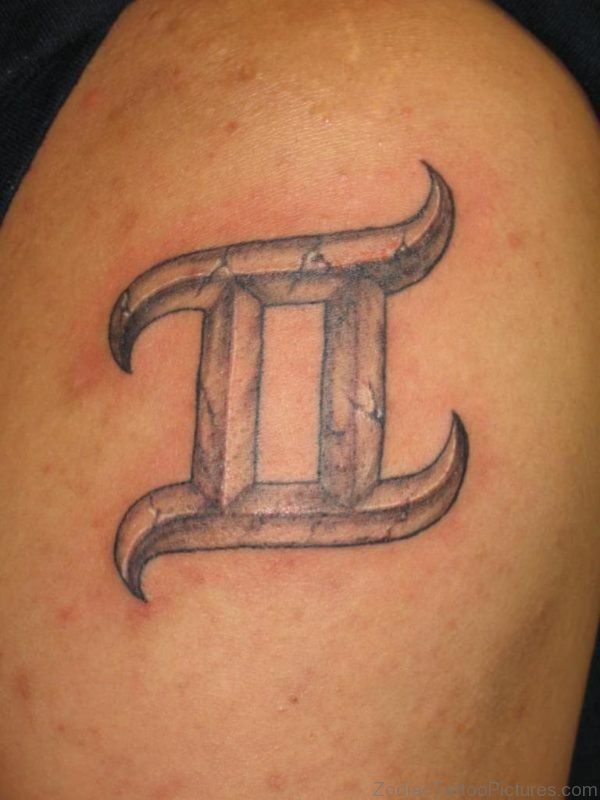 Coolest 3d Gemini Sign Tattoo For Men Shoulder