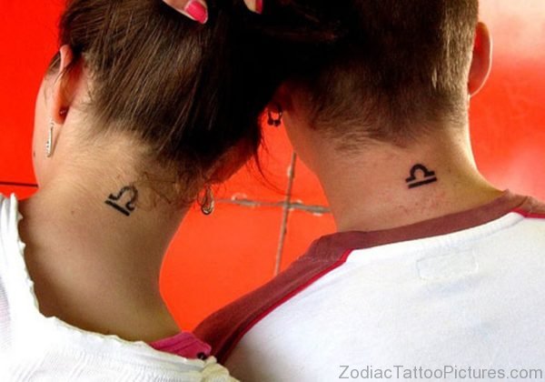 Couple With Libra Zodiac Tattoo On Nape
