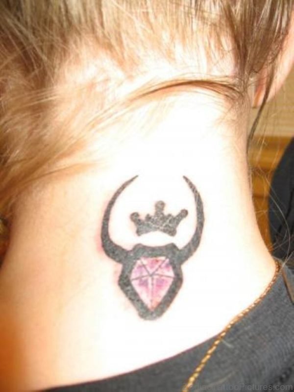 Crown Taurus Tattoo On Neck
