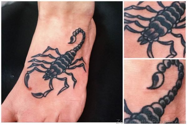 Dark Scorpion Tattoo On Foot