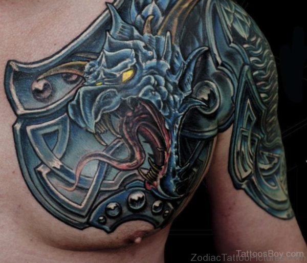 Dragon Armor Tattoo On Chest