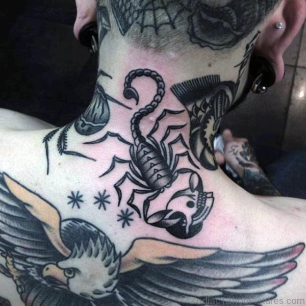 Eagle And Scorpion Tattoo On Neck For Guys