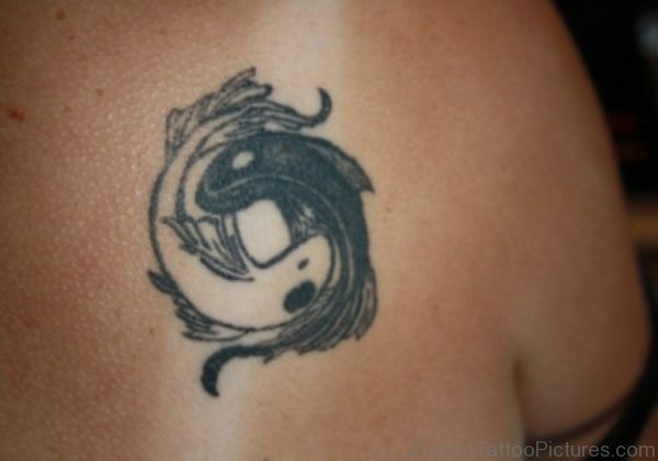 Elegant Yin Yang Tattoo On Shoulder Back 