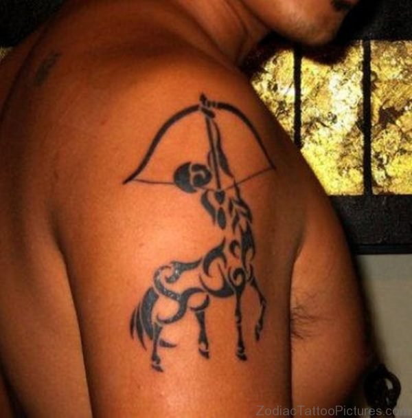 Excellent Sagittarius Tattoo On Shoulder