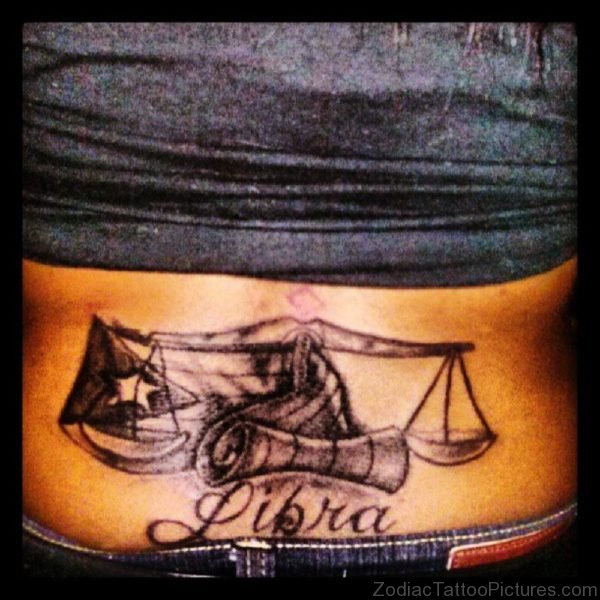 Fancy Libra Tattoo Design On Lower Back
