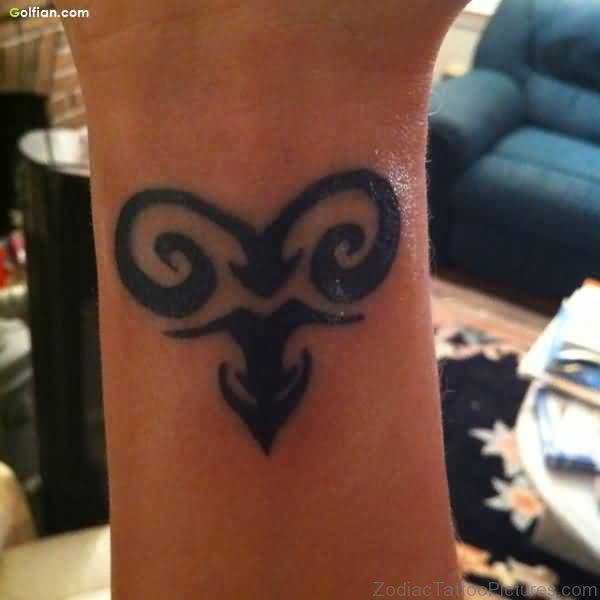 Fantastic Zodiac Aries Symbol Tattoo Design On Wrist