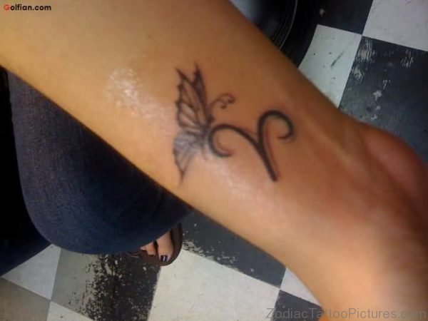 Flying Butterfly And Zodiac Aries Sign Tattoo