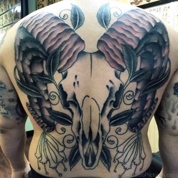 Full Back Ram Skull Mens Aries Tattoos