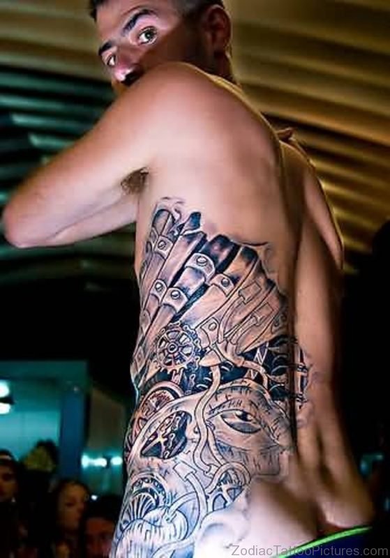 Funky Men Show Biomechanical Tattoo On Rib Side