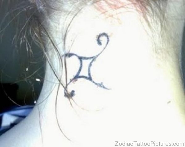 Gemini Tattoo On Back Of Neck