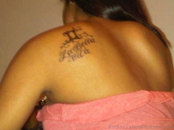 Gemini Tattoo On Left Back Shoulder