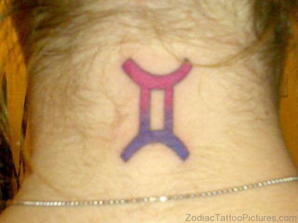 Gemini Zodiac Tattoo On Back Neck