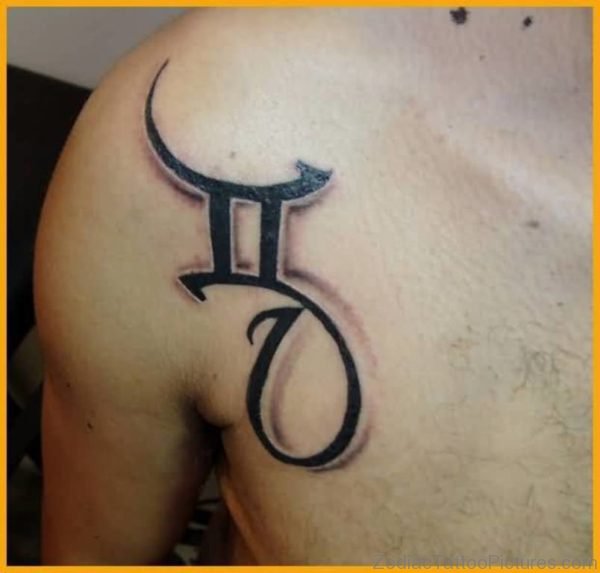 Gemini Zodiac Tattoo On Man Front Shoulder
