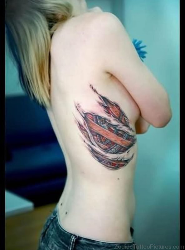 Girl Have Rib 3D Biomechanical Rip Skin Tattoo