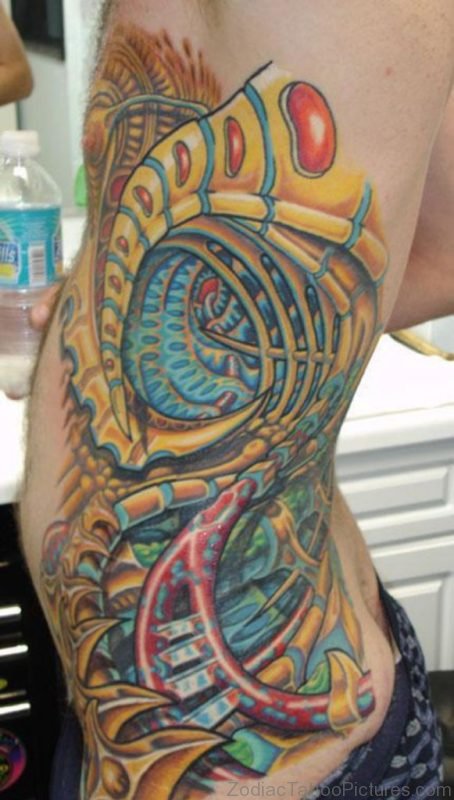 Gorgeous Biomechanical Tattoo On Rib Side