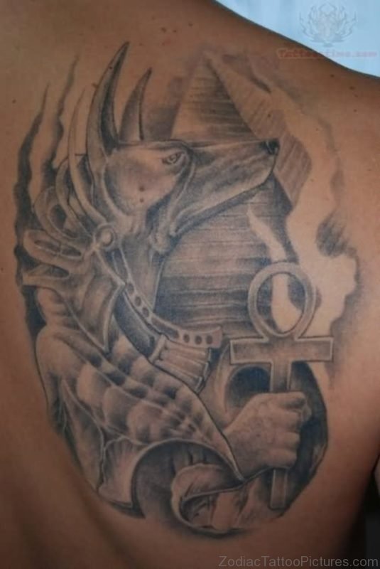 Grey Egyptian Tattoo On Back
