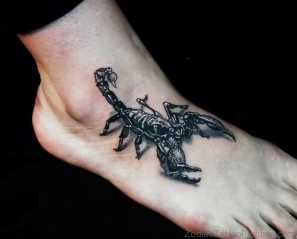 Grey Ink 3D Scorpio Tattoo On Right Foot