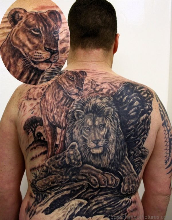 Grey Ink Egyptian Lion Tattoo