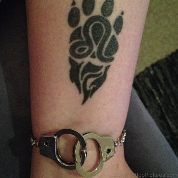 Grey Ink Leo Sign Tattoo On Arm
