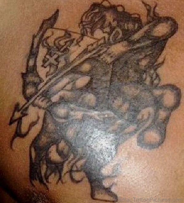 Grey Ink Sagittarius Tattoo On Chest 