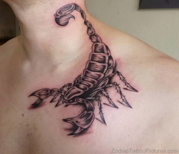 Grey Ink Scorpion Tattoo On Neck