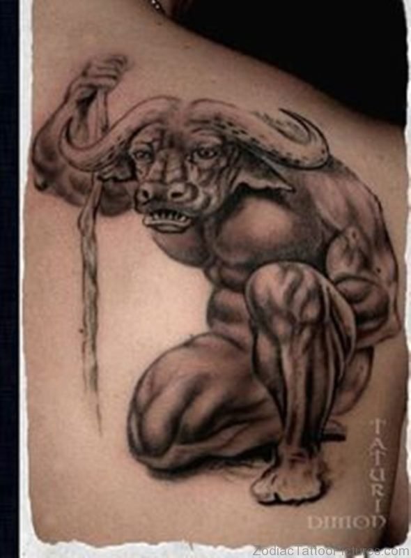 Grey Ink Taurus Tattoo